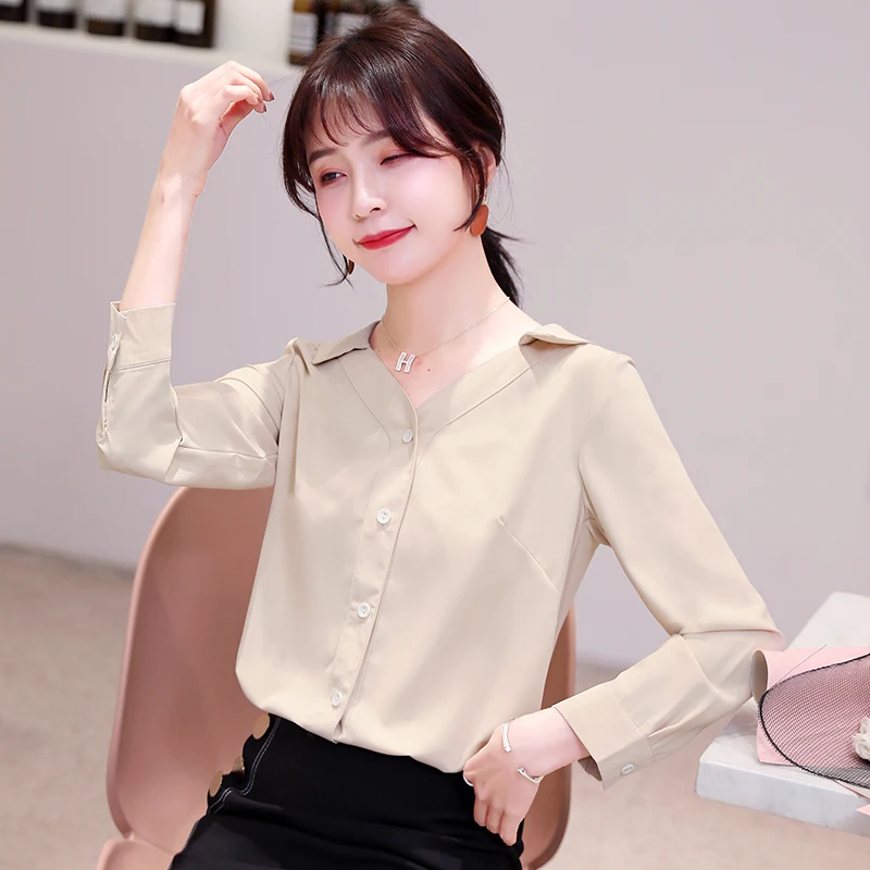 Green Apricot Long Sleeve Chiffon Women Shirts Autumn Spring Elegant Korean Casual Office Lady Blouse Female Tops Fall Plus Size