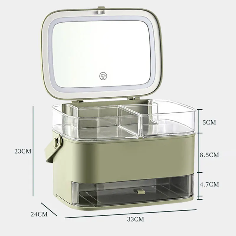 

Cosmetic Storage Box With Mirror Led Light Desktop Makeup Organizer Case Dust-Proof Drawer Type Organizer For Cosmetics