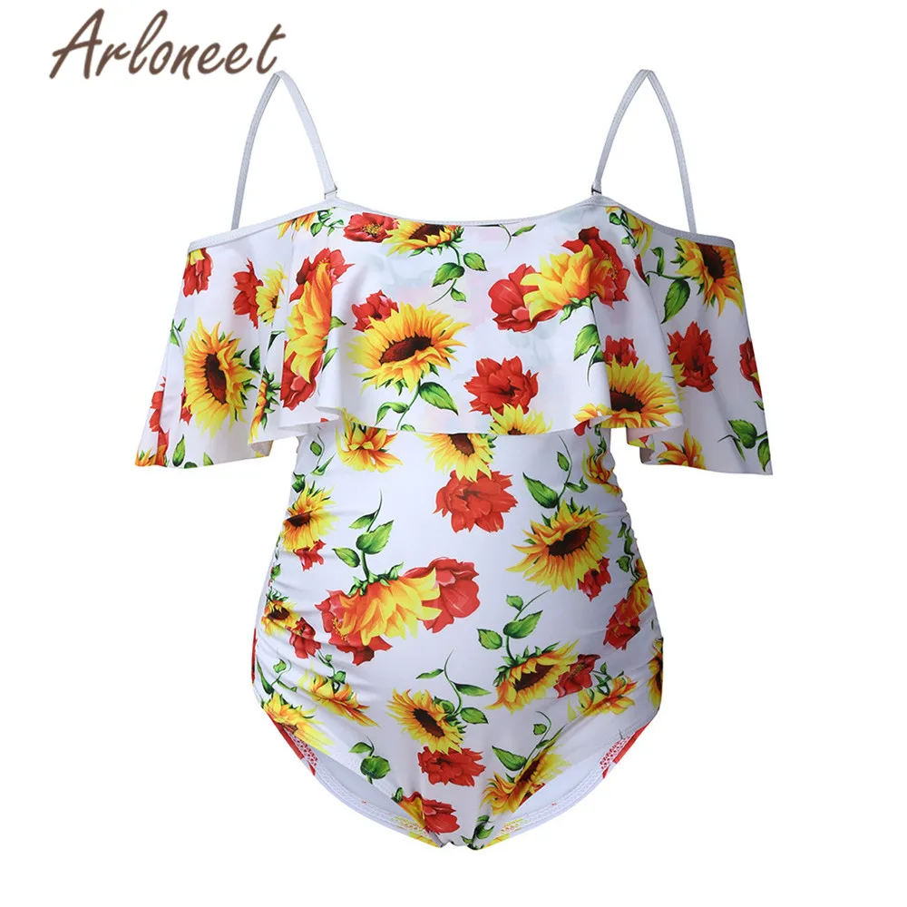 ARLONEET Women Maternity Swimwear One Piece Sun Flower Push Up Bikini Ruffle Swimsuit Bathing Suit Summer Pregnant Clothes | Спорт и