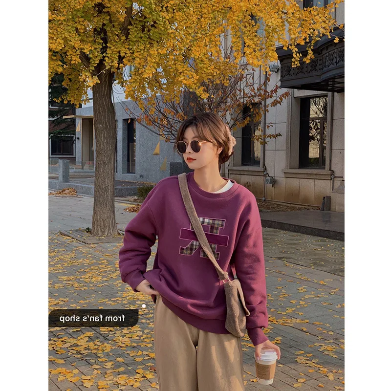 

Women Cute Teddy Bear Hoodless Sweatshirt Vintage Red Thick Tracksuit 2021 Woman Spring Fall Kawaii Clothes Oversized Christmas