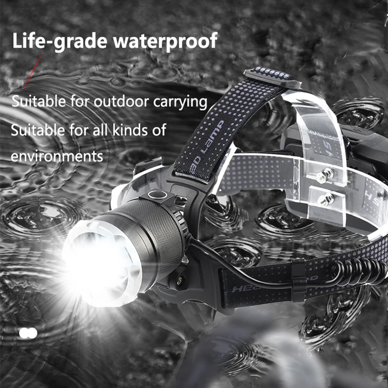 

Super Headlamp with Built-in Cooling Fan SOS Headlight with Survival Whistle XHP50.2 LED Head Light USB Rechargeable Head Lamp