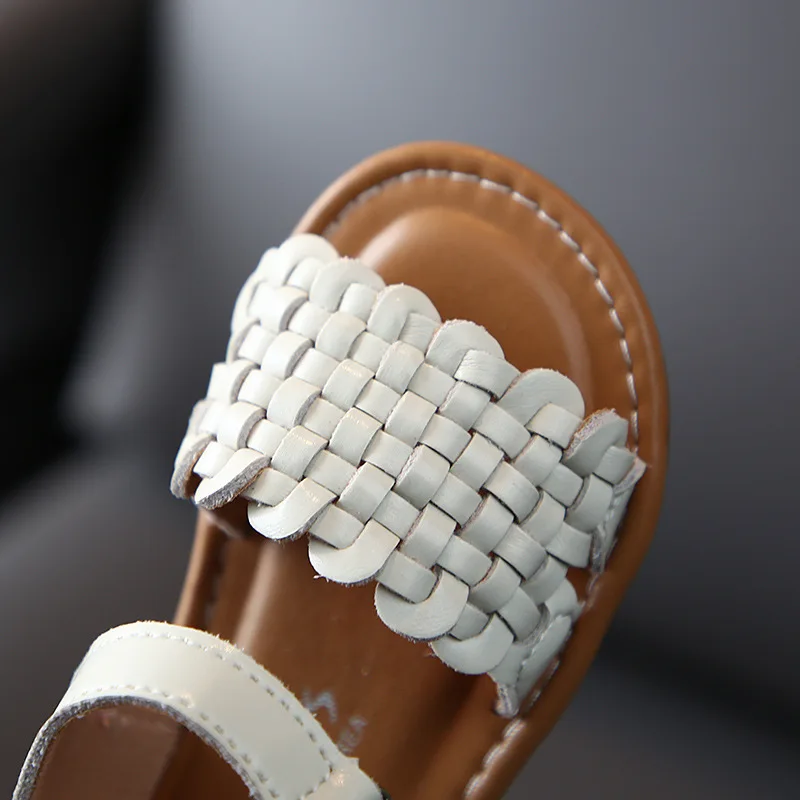 

14-19cm Brand Genuine Leather Princess Girls Sandals,Knitting Summer Children's shoes For Girls,White Pink Kids Women Sandals