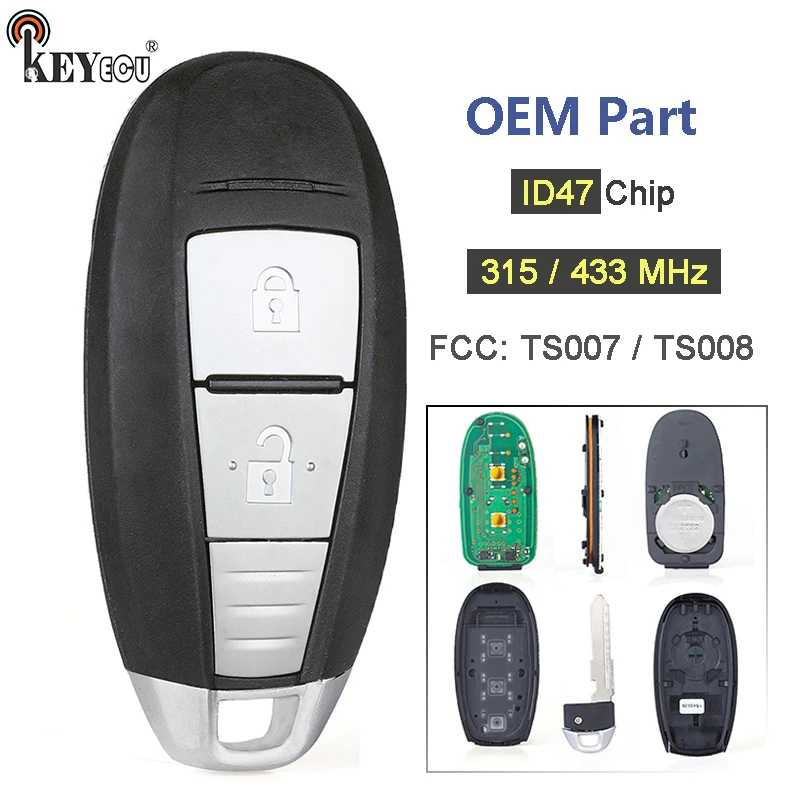 KEYECU 315 МГц/433 МГц PCF7953 / ID47 TS008 TS007 OEM 2 кнопки дистанционный ключ заготовка брелок для