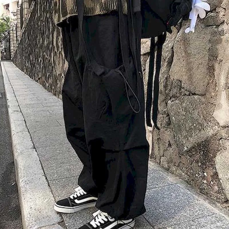 

New Overalls Female Korean Version Street Handsome Wild High Waist Drawstring Trousers Loose Wide Leg Casual Pants Men Trend