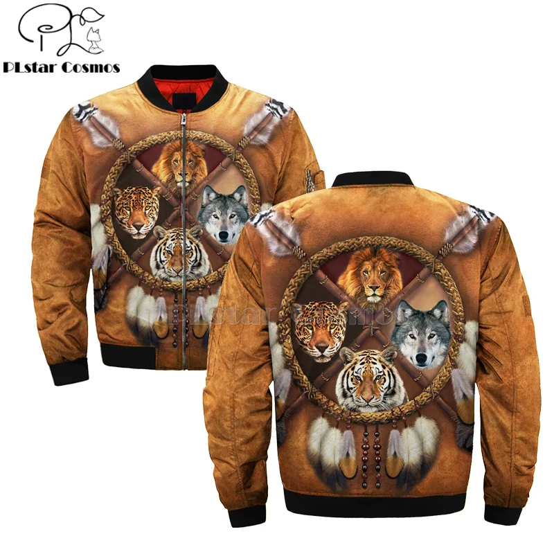 Native Indian wolf lion tiger 3D мужская куртка бомбер с капюшоном для мужчин и женщин Новый