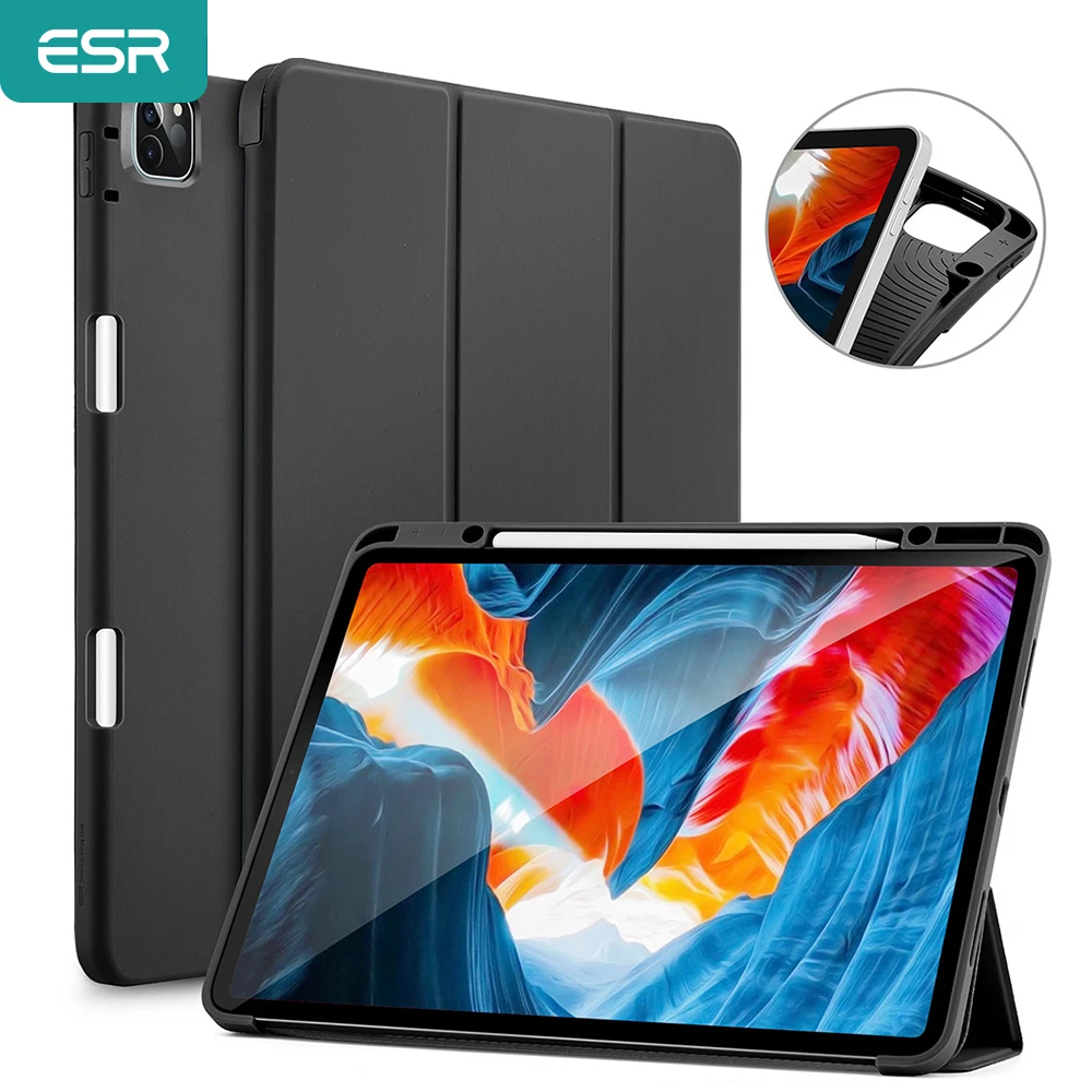 

ESR Case for iPad Pro 11 2021 3rd for iPad Pro 12.9 2021 5rd Pencil Holder Enclosure Smart Case Flexible Back Cover for iPad