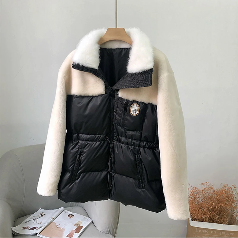 Женская куртка из натуральной овечьей шерсти теплая зимняя на утином пуху с