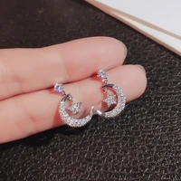 925 silver needle korean simple exquisite zircon star moon earrings girls girls birthday earrings gift women fashion jewelry