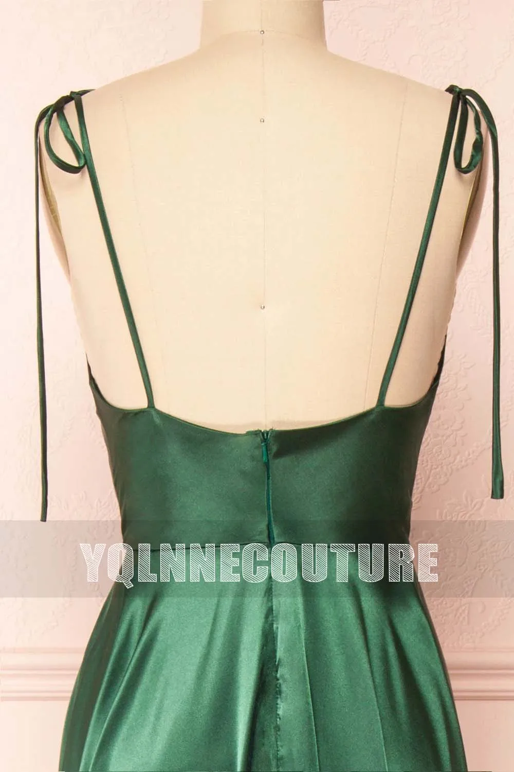 YQLNNE Sexy Emerald Green Long Prom Dresses Straps Silk Satin Backless Court Train Formal Party Dress For Women images - 6