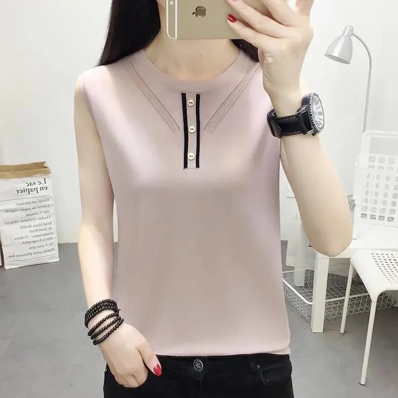 

2021 New Women's Ice Silk Camisole Summer Sexy Sleeveless T-Shirt Plus Size Pullover V-Neck Vests Bottom Shirt 4XL Chaleco Mujer