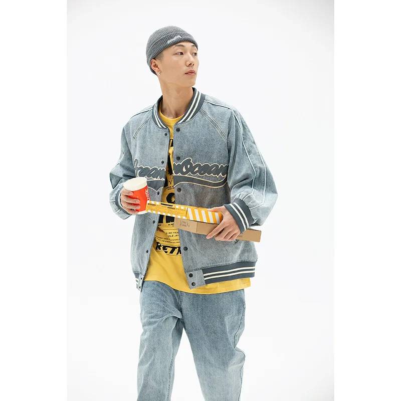 

Denim jacket men's spring and autumn jacket 2021 new heavy wash baseball uniform casual jacket