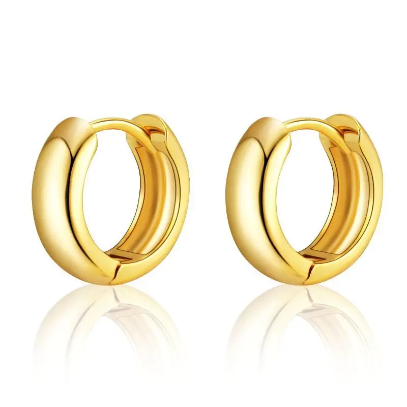 

RUI JIA DUSK European and American Style Ladies Plain Ring ring 18K Gold Glossy Small Earrings