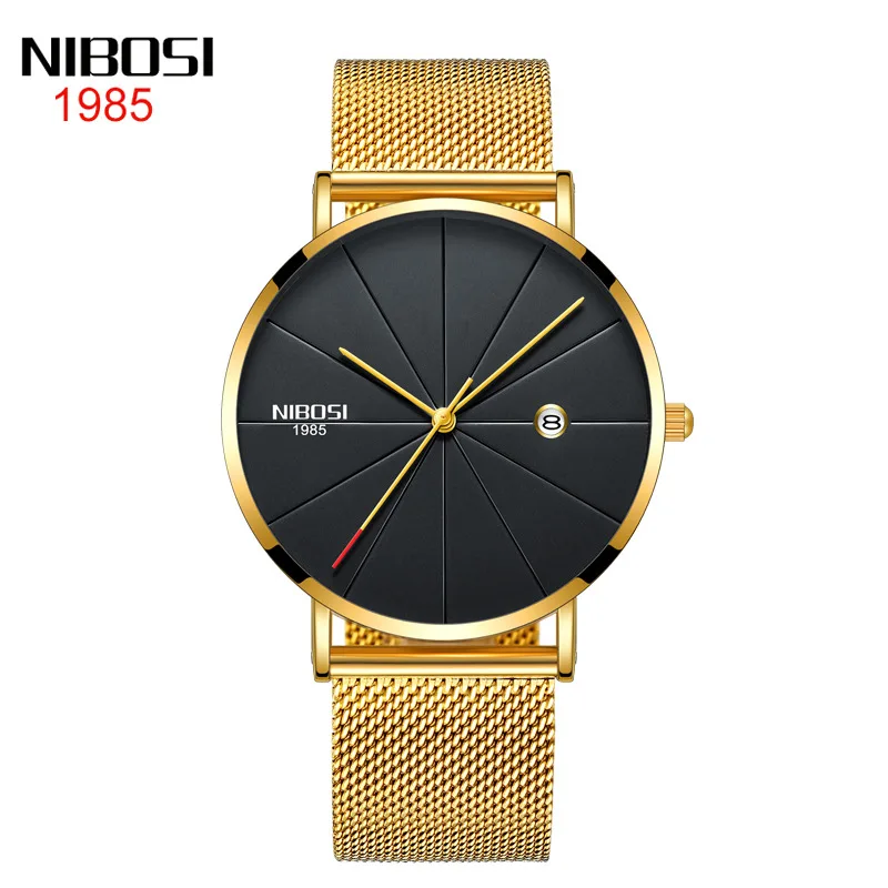 

NIBOSI Gold Men's Watches Luxury Mesh Steel Watch for Men Waterproof Quartz Sport Watch Fashion Casual Male Clock 2021 Relojes
