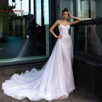 sexy mermaid detachable train wedding dresses tulle lace appliques crystal luxury bridal gown 2022 new design custom made ds11