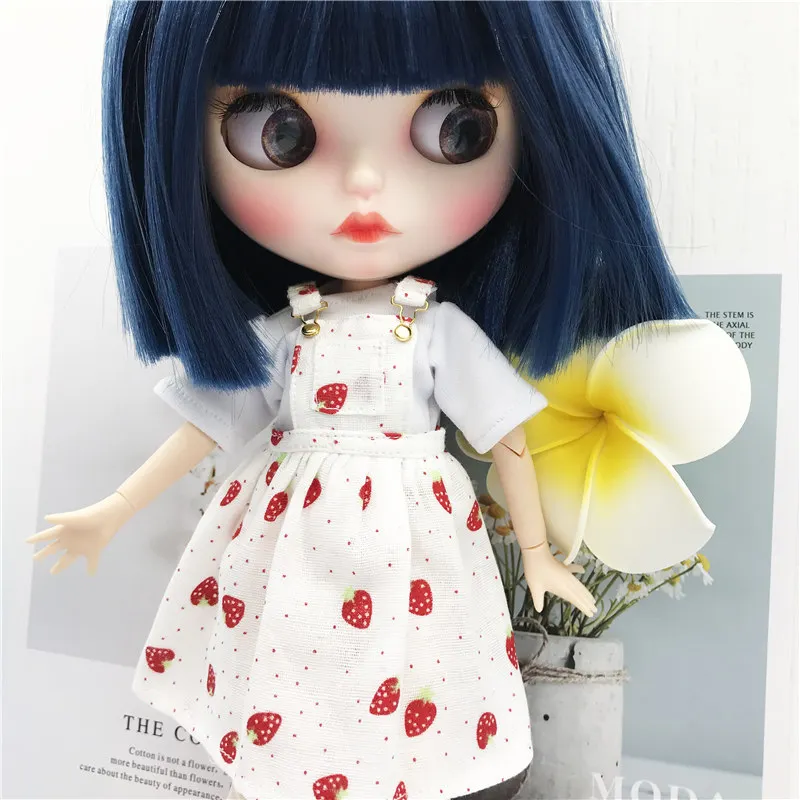 Blyth-ropa para mu&ntilde;ecas, Vestido con tirantes de fresa, Falda vaquera de alta calidad, se adapta a 30cm, 1/6 BJD SD, ropa para mu&ntilde;ecas, 1/6-2