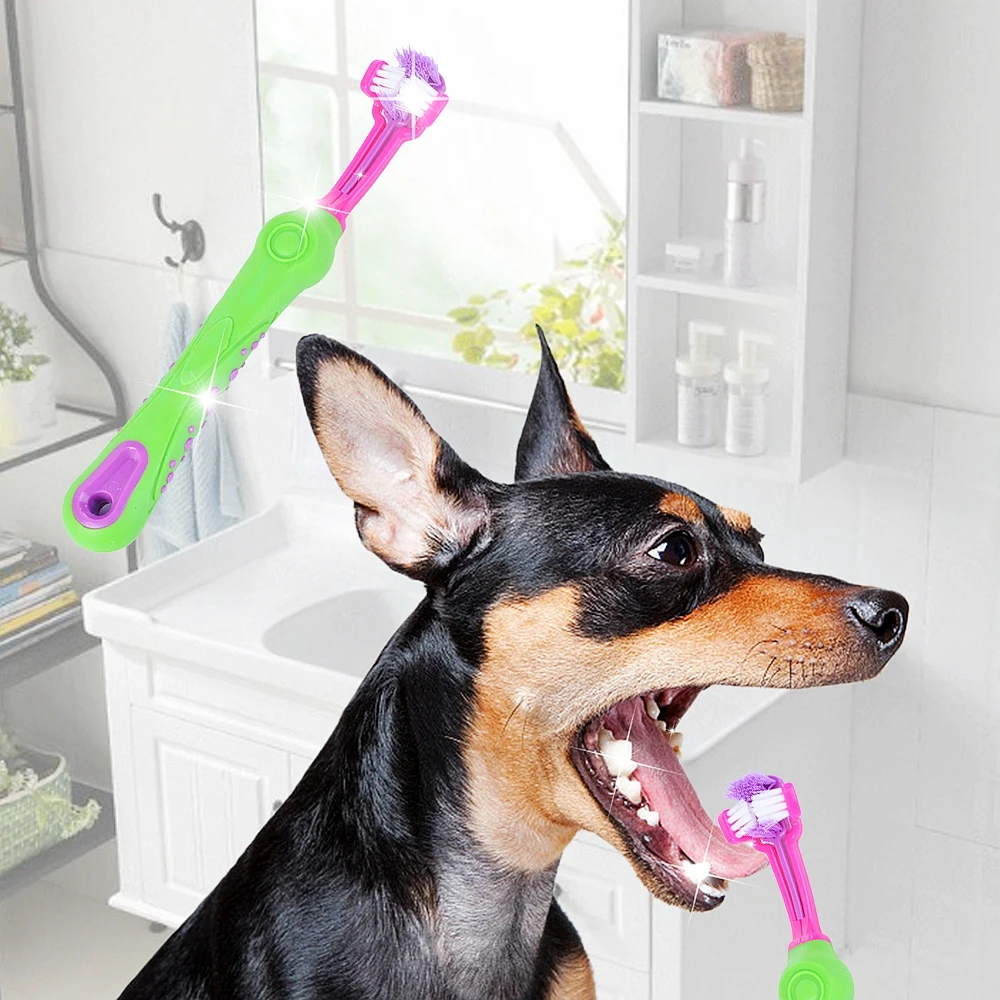 Собака зубная щетка для животных три стороны эффективная Чистка чистки зубов