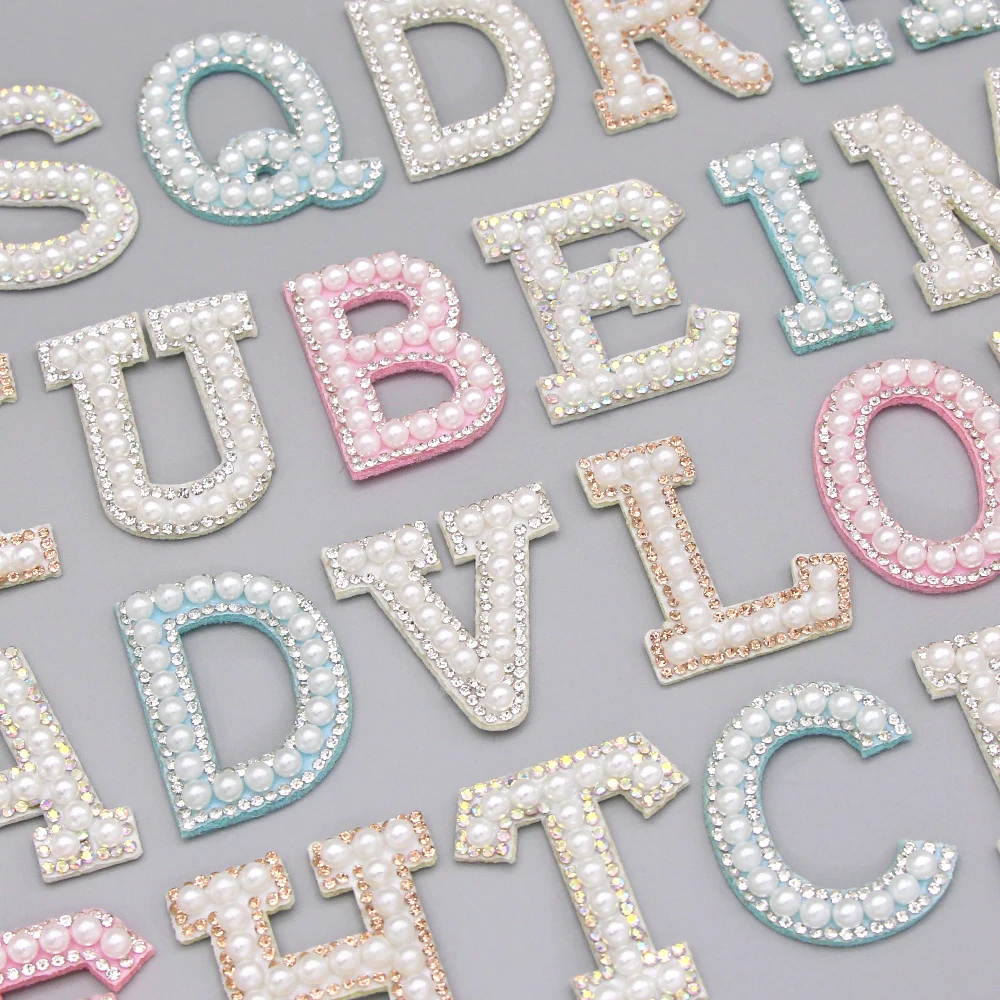 26 шт. английские буквы Стразы Аппликации жемчужные нашивки для одежды пришивные