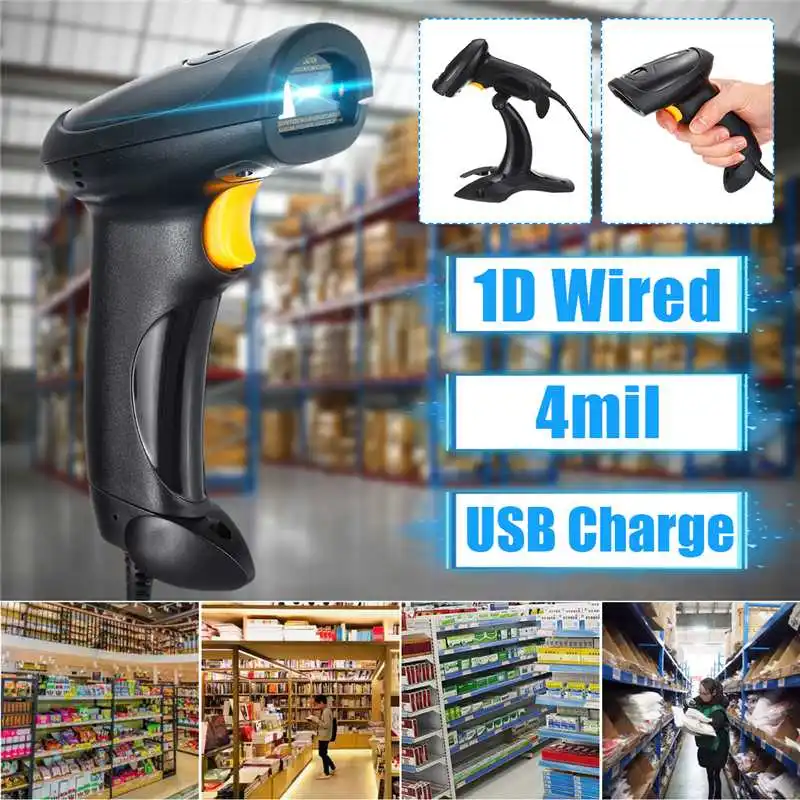 1D сканер штрих-кодов с Подставкой кронштейн Ручной USB Автоматическая Лазерная проводной сканер считыватель штрих-кода черный