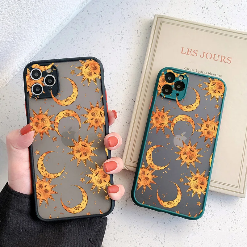 

Funny Sun Moon Face Shockproof Phone Case For iPhone 11 12 13 Pro MAX SE 2020 6 7 8 X XS MAX XR Plus Hard Matte Candy Back Cover