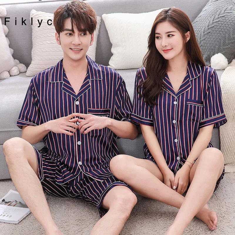 

Fiklyc Lovely Couple Pajamas Set Summer Cardigan Pyjamas Women and Men Pajamas Sleepwear Short Sleeve Men Lounge Pijama M-XXL