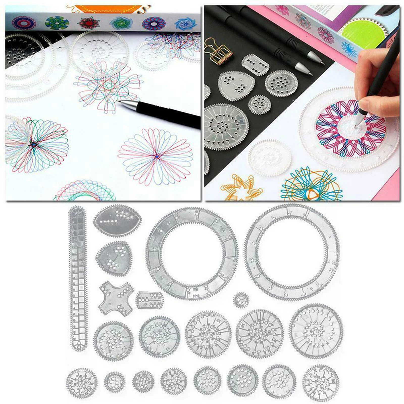 

22Pcs Creative Art Child Painting Geometric Ruler Drawing Drafting Tools Learning Puzzle Toys Spirograph Magic Flower Ruler Sets