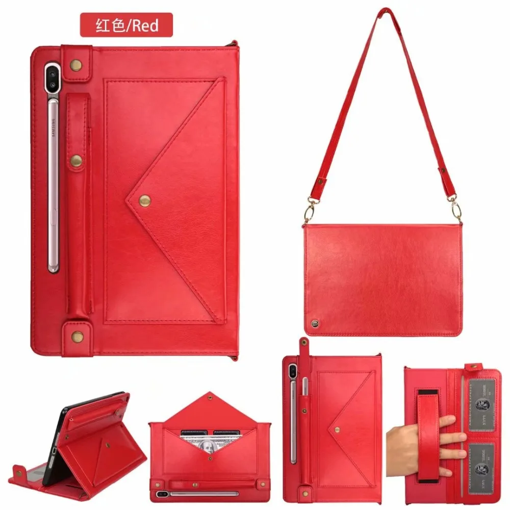 Genuine Leather Case with Pencil Holder for Samsung Galaxy Tab S6 10.5 SM-T860 SM-T865 Tablet Cover with Neck Strap+ Pen