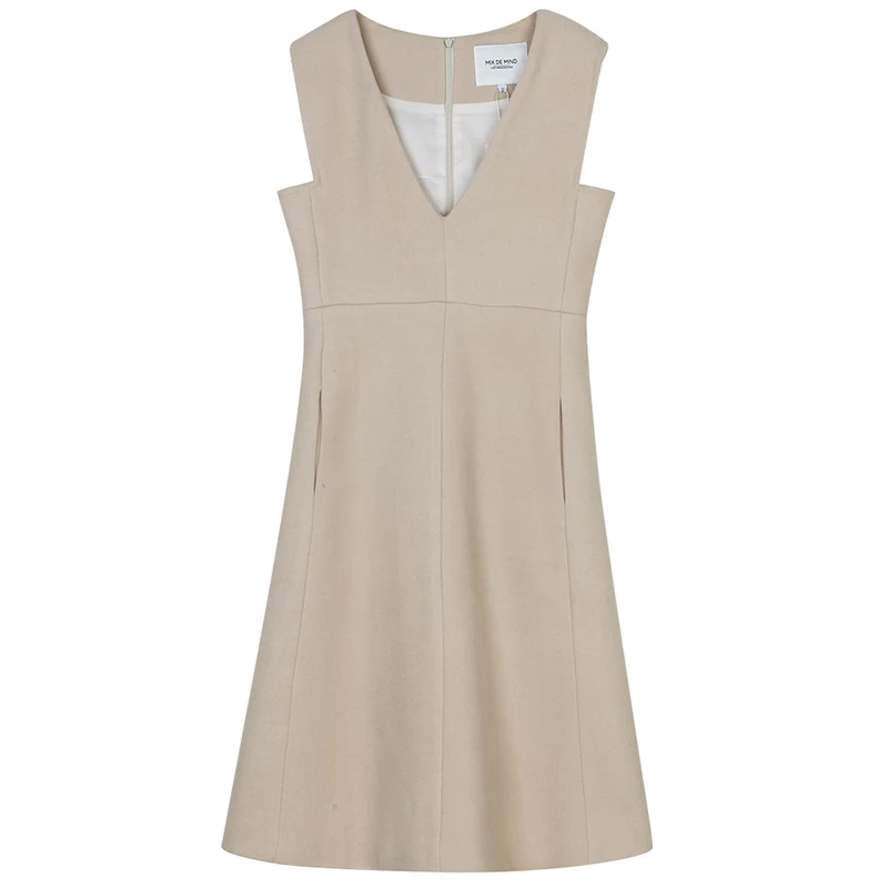 

Clearance Sale Lighting Snap Solid Color Slim Fit Slimming V-Neckline Wool Medium-length Sleeveless Dress Sleeveless Dress