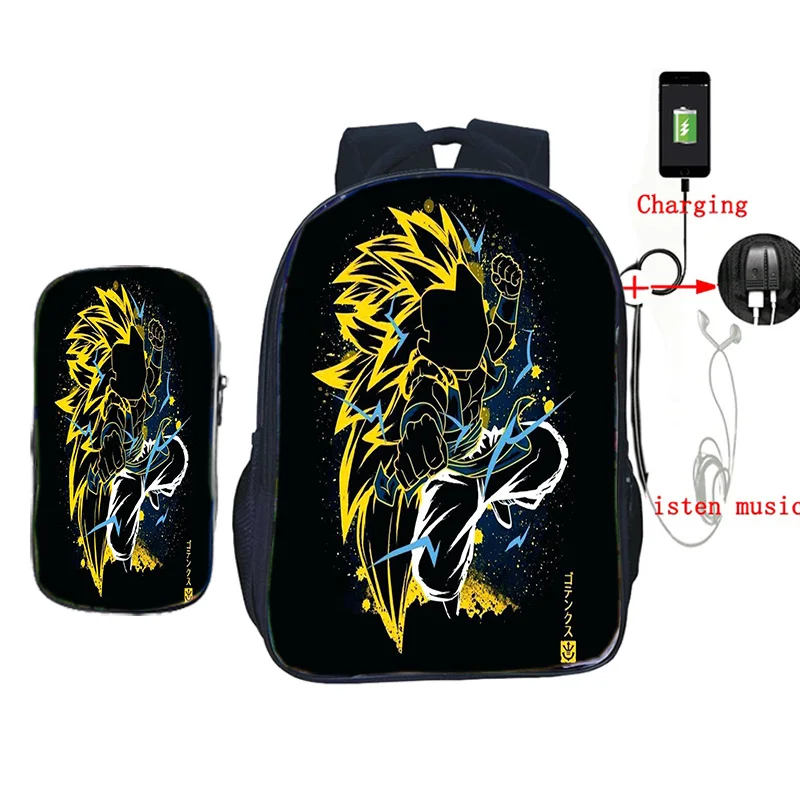 24 2 шт./компл. школьные сумки с пеналом аниме Dragon Ball Z рюкзак Гоку печать usb зарядка дорожные сумки для подростков - Цвет: 24