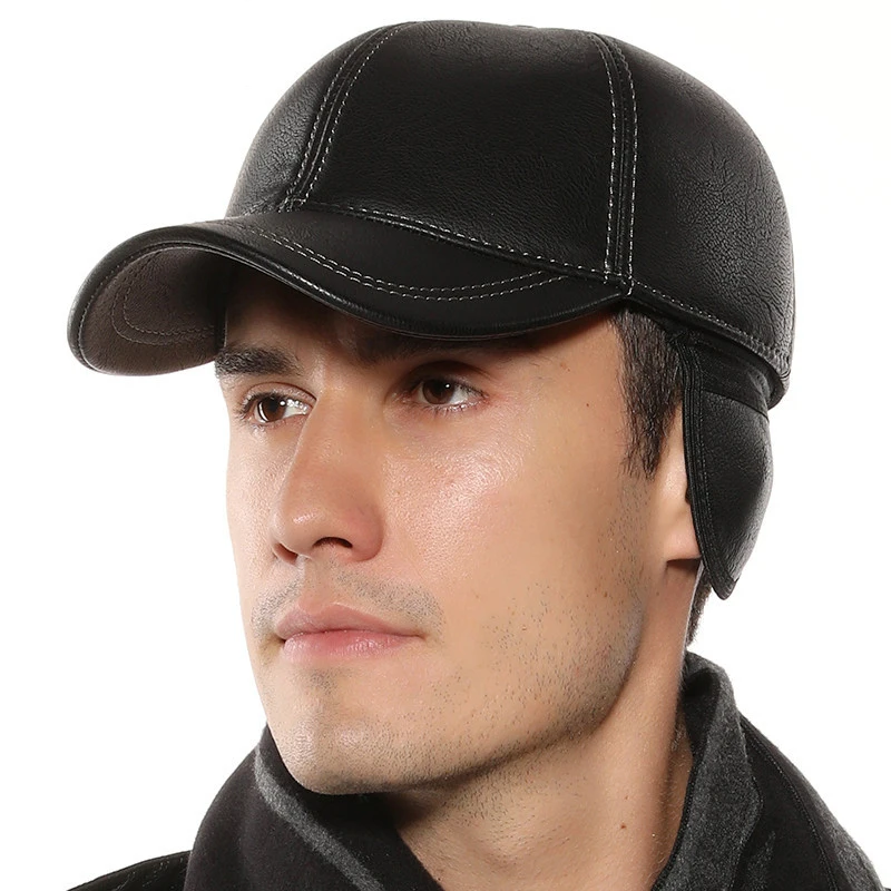 Мужская зимняя бейсболка из искусственной кожи шапка для взрослых теплая защиты