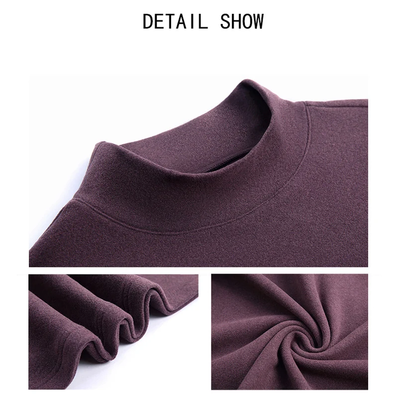

BROWON Brand New Arrival Men Clothing Casual Soft Solid Color Turtleneck Tee Top Autumn Winter Long-Sleeve Oversized T Shirt Men