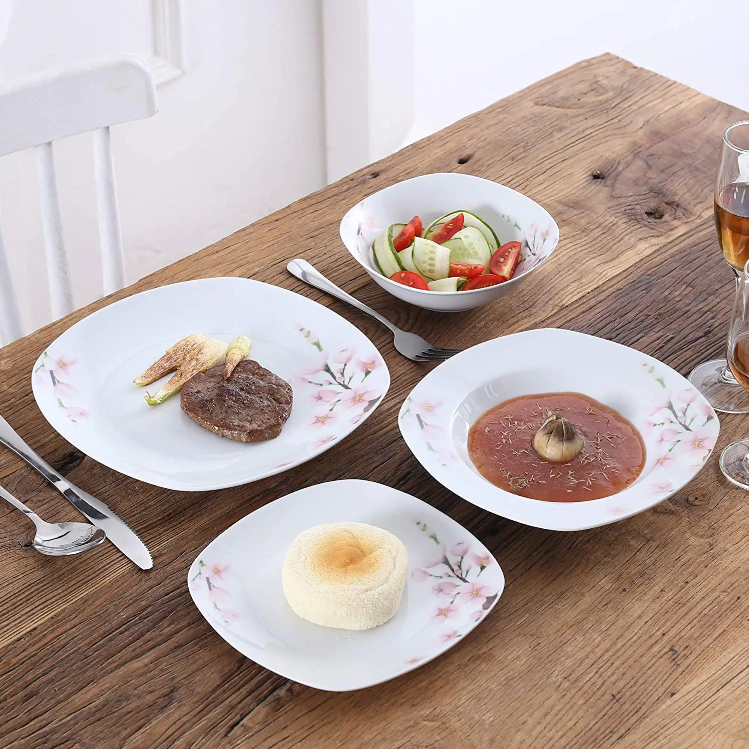 Фарфоровая керамическая посуда VEWEET ANNIE из 24 частей набор обеденных тарелок с