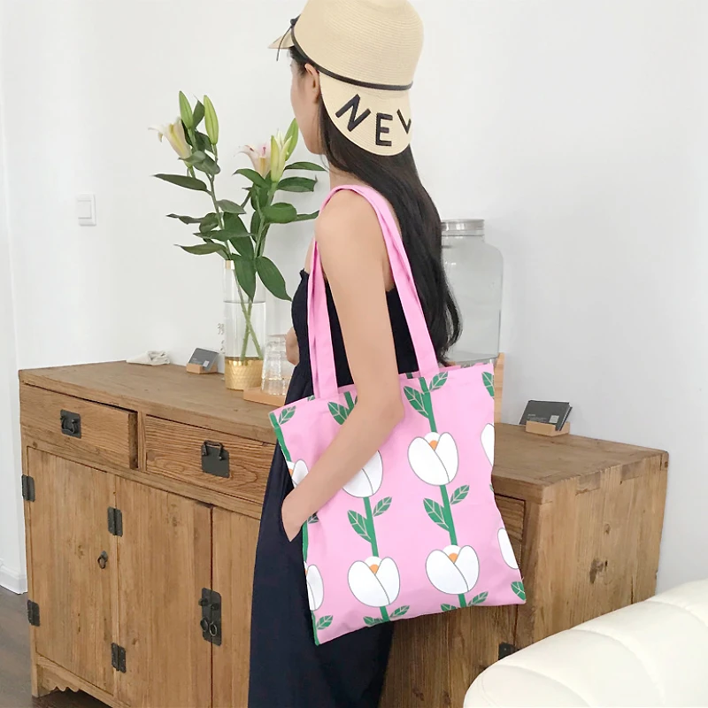 Youda японская девушка розовый цветок печати тотализатор литературные холщовые