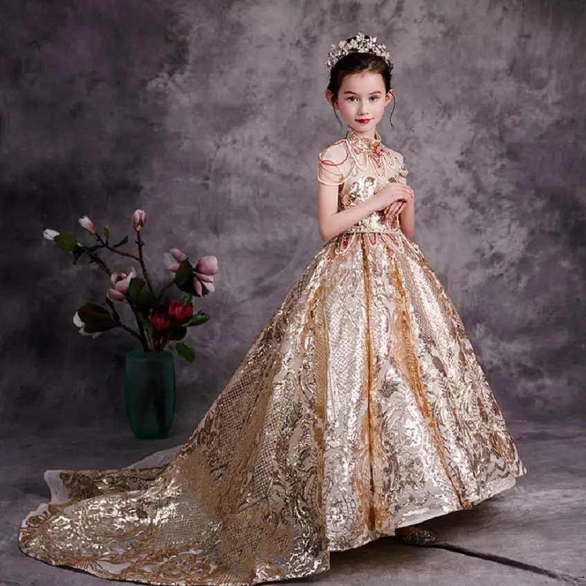 

Высококачественное сексуальное вечернее платье с блестками, детское подиумное бальное платье принцессы без рукавов, платье для дня рожден...