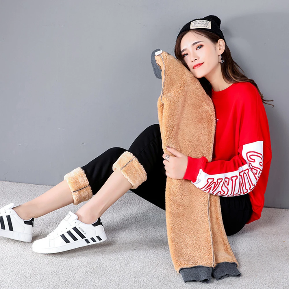 Флисовая подкладка толстые зимние кашемировые брюки с высокой талией теплые