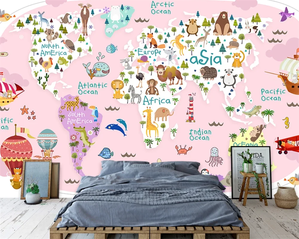 3D фотообои на заказ мультяшная карта мира фон для детской комнаты спальни