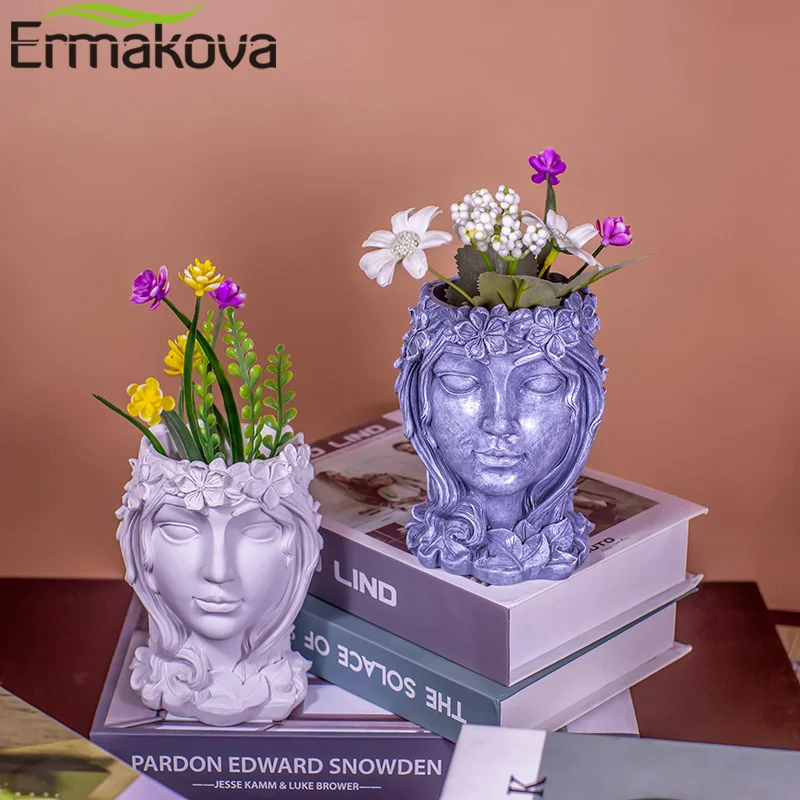 

13.6cm Resin Goddess Head Planter Flower Pot Decorative Creative Character Statue Ornament Nordic Vase Indoor Decorative Vase
