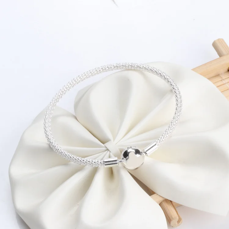 

Amas Luxury Original S925 Sterling Silver Classic Button Silver Silk Bracelet Knitting Bracelet for Women Charm Jewelry