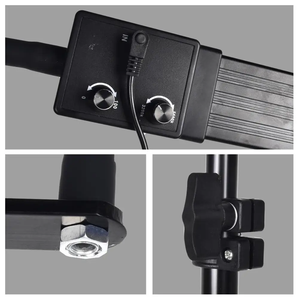 

ZUOCHEN Studio Photography Continuous Video Lighting Kit 2*30W 3200-5500K LED Bulb Dimmable LED Stepless Adjustable Strip Light