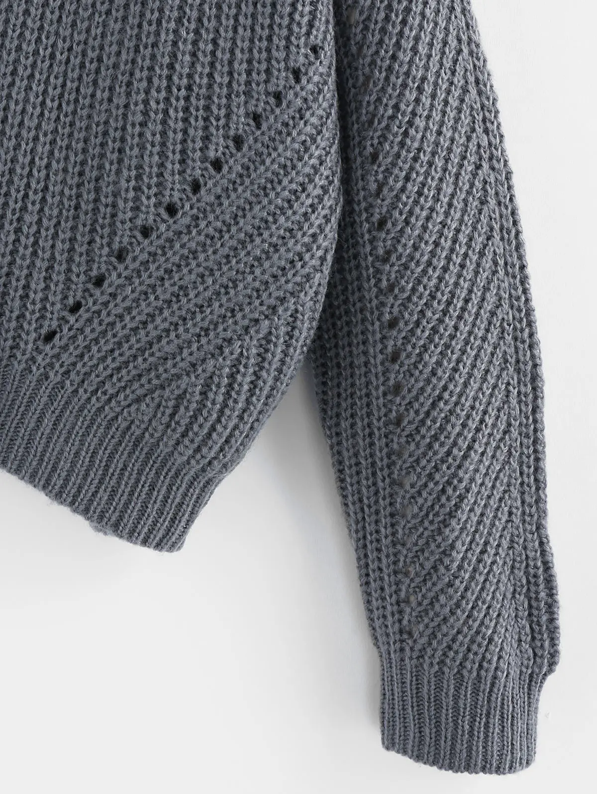 ZAFUL Pointelle свитер с вырезом лодочкой и спущенными плечами синий серый вязаный