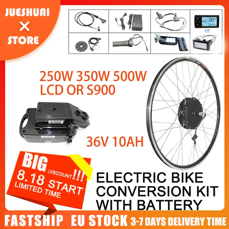 

Electric Bike Conversion Kits with Battery Frog Battery 250W 350W 500W Ebike Battery 36V 48V 10A Electric Bicycle Conversion Kit