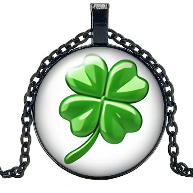 2019 Handmade Flower Type Four-leaf Clover Necklace Glass Convex Round 25mm Pendant Fashion Sweater Chain Jewelry | Украшения и