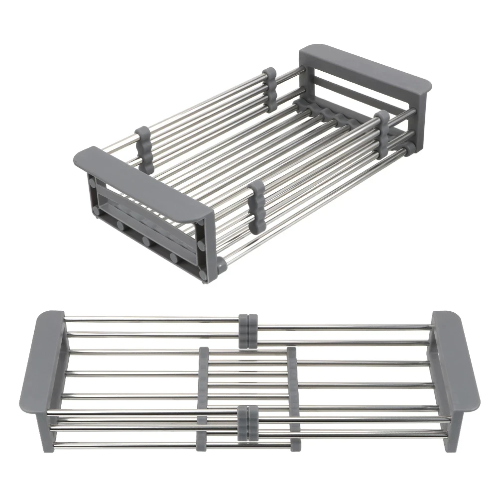 

Stainless Steel Retractable Drain Rack Kitchen Sink Storage Shelf Vegetable Fruit Drainer Basket Utensils Organizer Spoon Holder