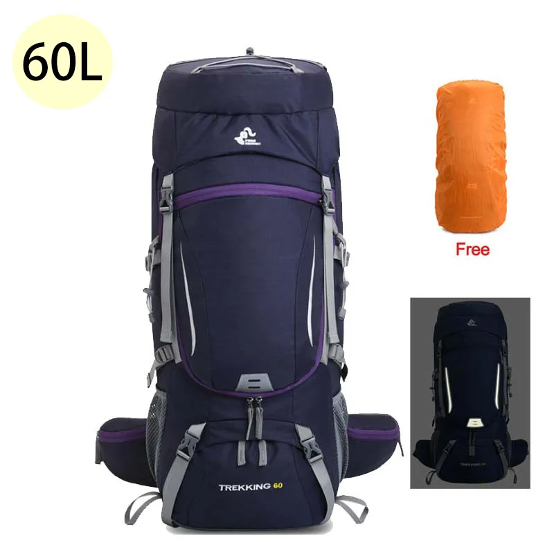 

Походный рюкзак BOWTAC 60 л с дождевиком, многофункциональный водонепроницаемый нейлоновый ранец для кемпинга, альпинизма, пешего туризма