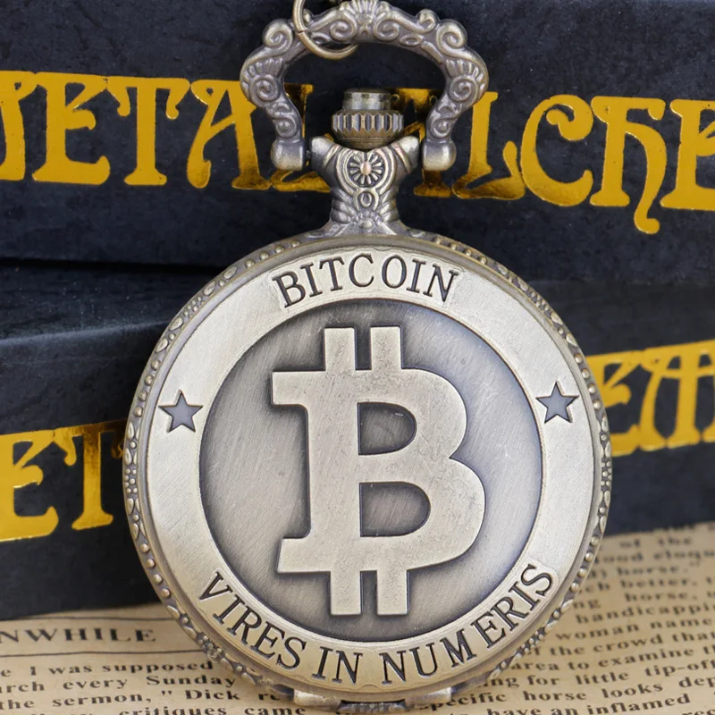 

Bitcoin Commemorative Edition Quartz Pocket Watch Necklace Bronze Fob Pendant Gift