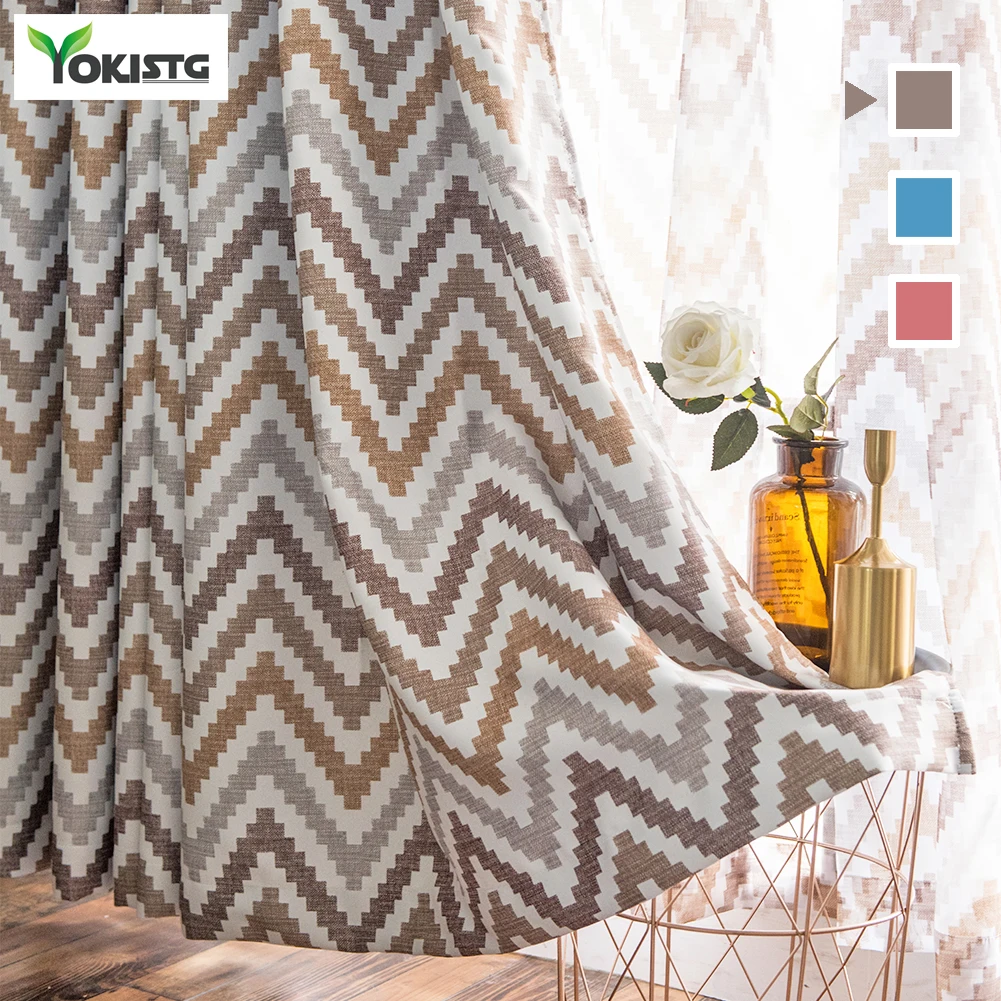 

YokiSTG Geometric Wave Blackout Curtains For Living Room Bedroom Printed Thermal Insulated Window Treatment Drapes Home Decor