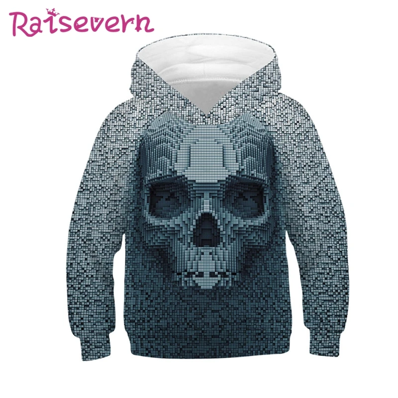 Детские толстовки с капюшоном 3D принтом черепа на Хэллоуин пальто унисекс