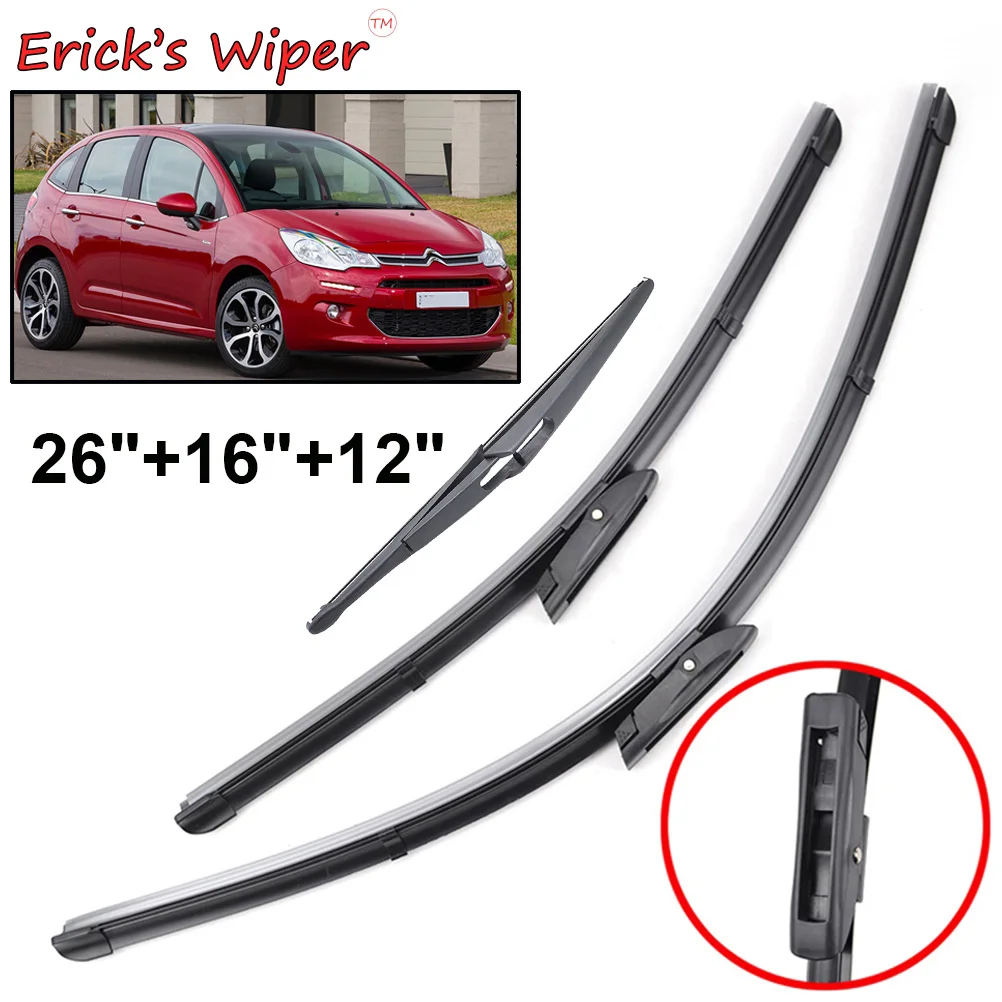 

Erick's Wiper Front & Rear Wiper Blades Set For Citroen C3 MK2 Hatchback 2009 - 2016 Windshield Windscreen Window 26"+16"+12"