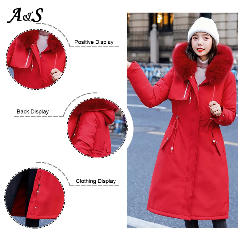

Anbenser Long Cotton Liner Hooded Parka Women Slim With Fur Collar Warm Thicken Winter Jacket Fur Hooded Coat Plus Size M-3XL