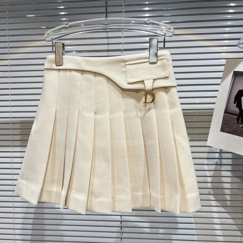 

PREPOMP 2022 Winter New Arrival Letter Pendant Thick Woolen Short Mini Pleated Skirt GD384