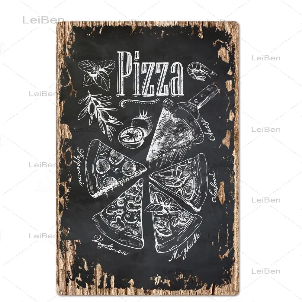 Металлический жестяной плакат в розничном магазине пиццы Ретро художественный